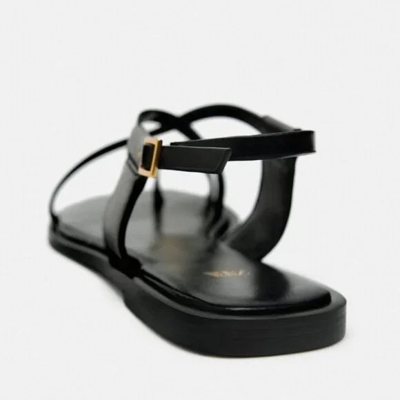 ZARA FLAT STRAPPY SANDALS WITH METAL EMBELLISHMENT